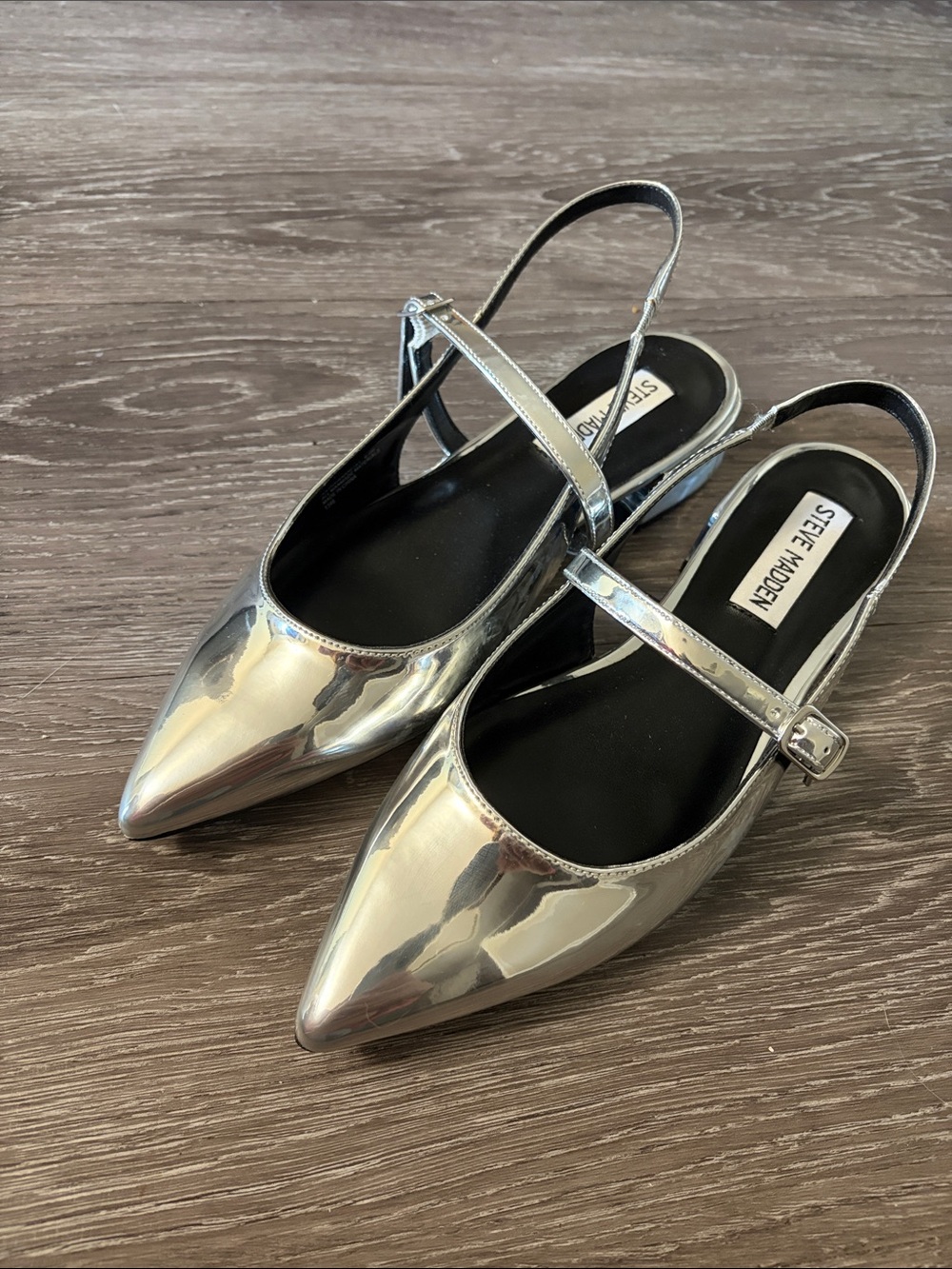 Steve Madden Metallic Silver Pointed Mary Jane Slingbacks